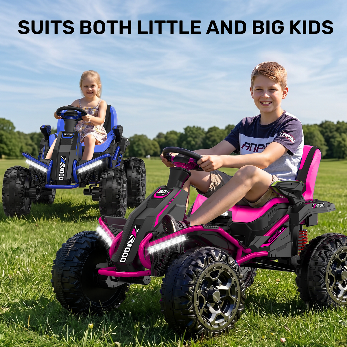 ANPABO 24V 4x200W Ride On Toys for Big Kids Aged 3-12, Adjustable Wide Seat