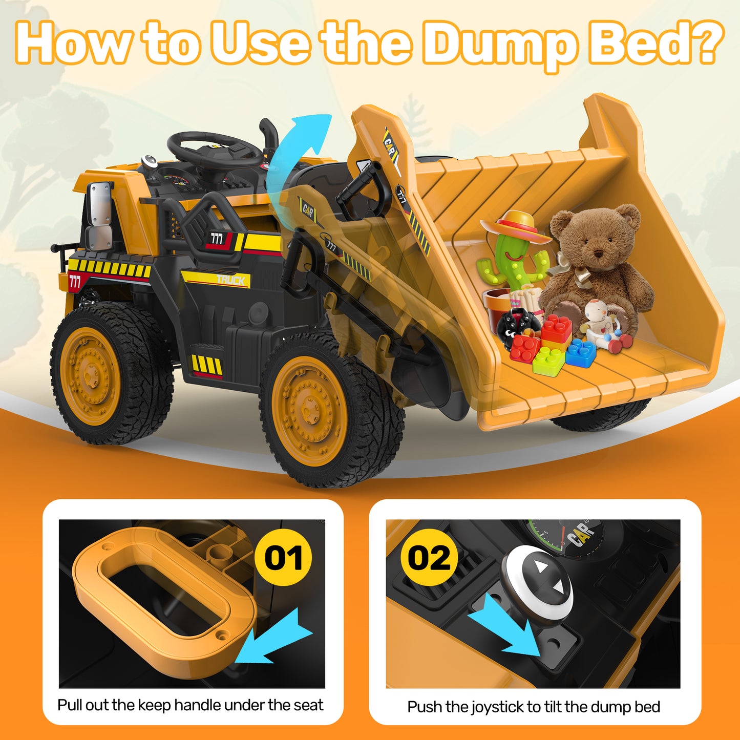 East doll 24V Ride on Dump Truck, Ride on UTV Car for Kids with Electric Dump Bed, 300W Powerful Motors, 4.4Mph, Remote Control, EVA Tires, Electric Truck for Kids