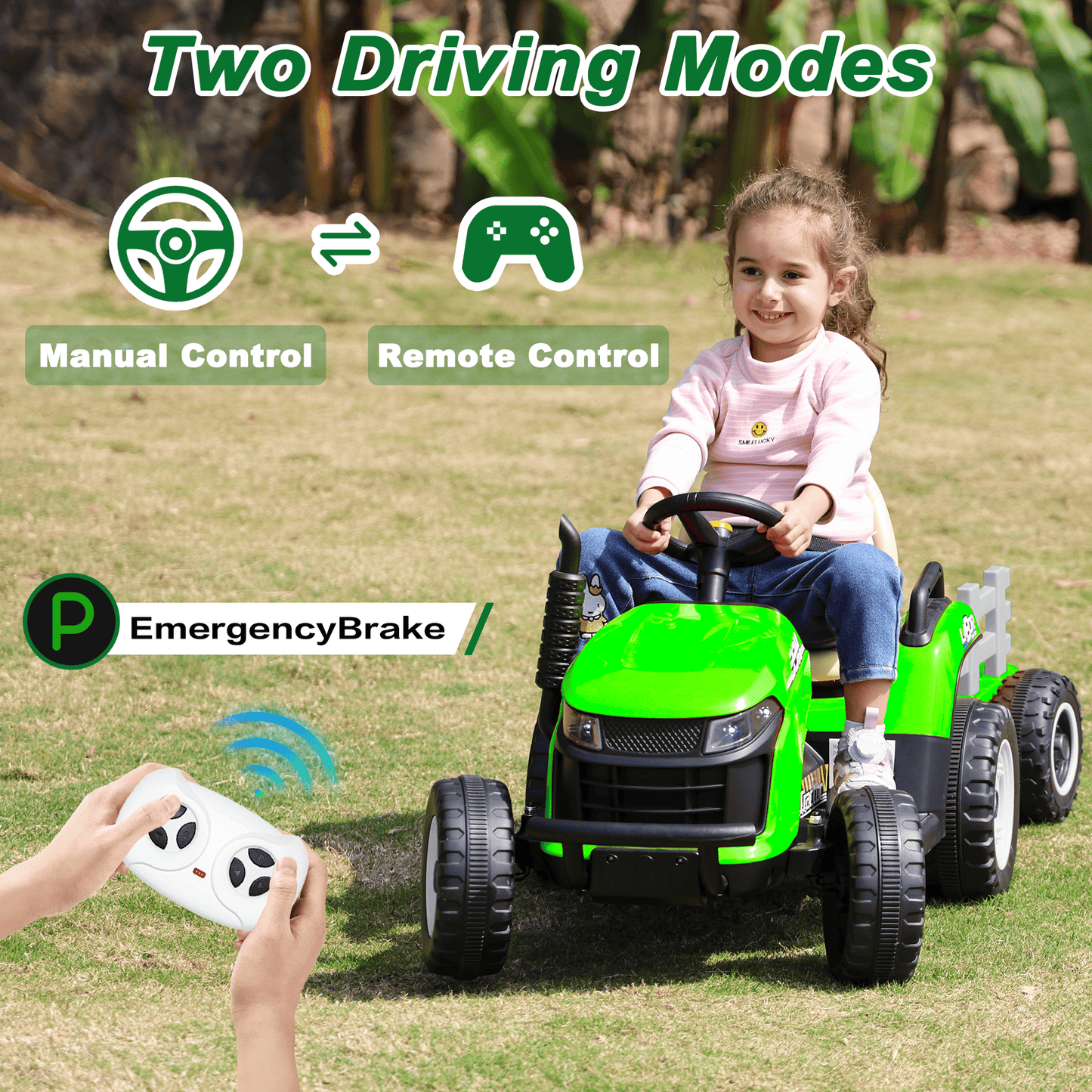 East doll 24 Volt Ride on Toys Car for Kids, Ride-on Tractor with Trailer, Electric Car for Kids, Power EVA Four Wheeler with Remote Control, 4.3Mph, Music Player, LED Light