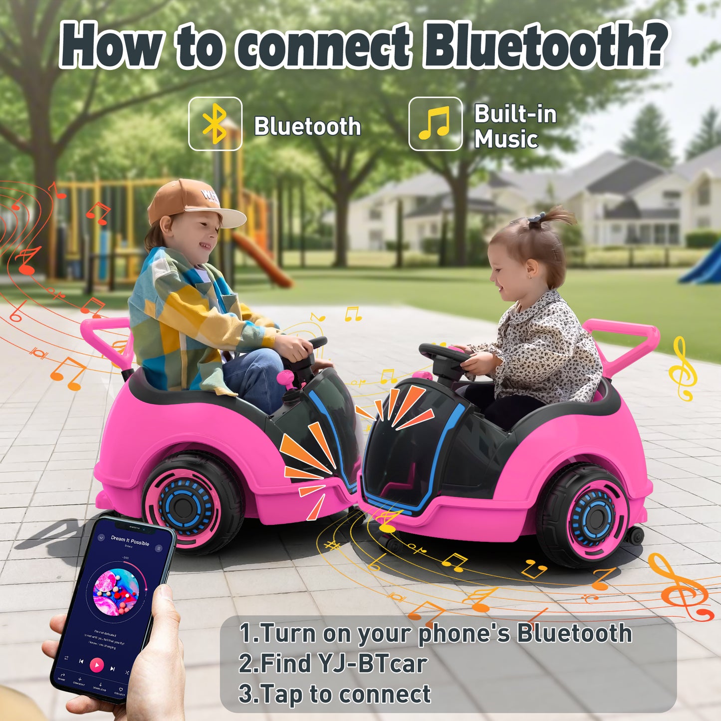 East doll 12V Electric Ride On Toy Car for Toddlers, Kids Puch Car, Outdoor Stroller Toys for Kids, Kids Cars to Ride in, 1-3Y,Remote Control, 1.3-2.5MPH, Music, Horn