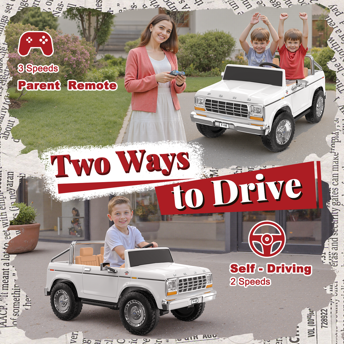 ANPABO Licensed Ford F-150 24V 2 Seater Ride on Car for Kids, White