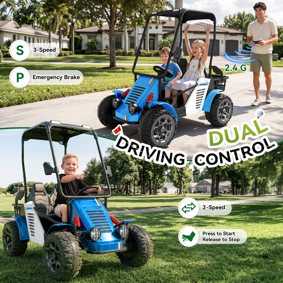 ARBELI 24V 2 Seater Ride on Toys for Big Kids, Dual Spring Suspension Ride on Car with Remote Control, Powerful 4WD Motors, Max Speed 5 MPH, Load 135 Lbs