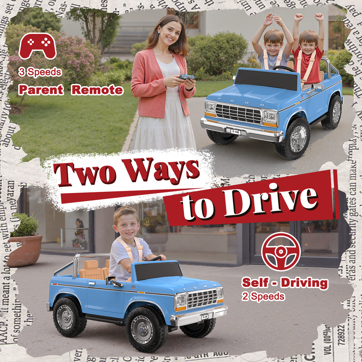 ANPABO Licensed Ford F-150 24V 2 Seater Ride on Car for Kids, Blue