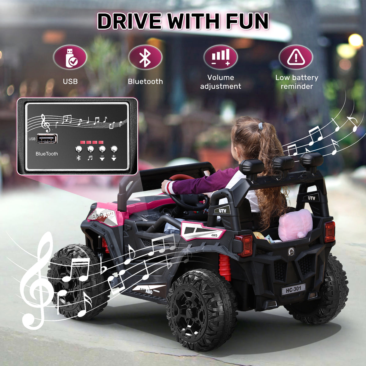 ANPABO 24 Volt Ride On Toys for Big Kids, 4WD/2WD, w/ Remote Control, Pink, 4WD Off-Road Fun, 4 Shock Absorbers, 19" Wide Seat, 4-Point Safety Harness, Up to 4.5 MPH, Built-In Storage Trunk