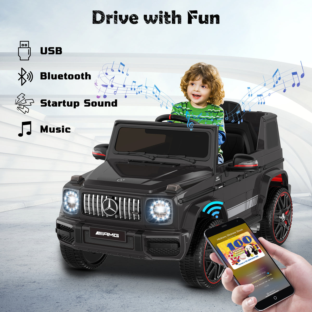 ANPABO 12V 7AH Licensed Mercedes-Benz G63 Electric Car for Kids, Black