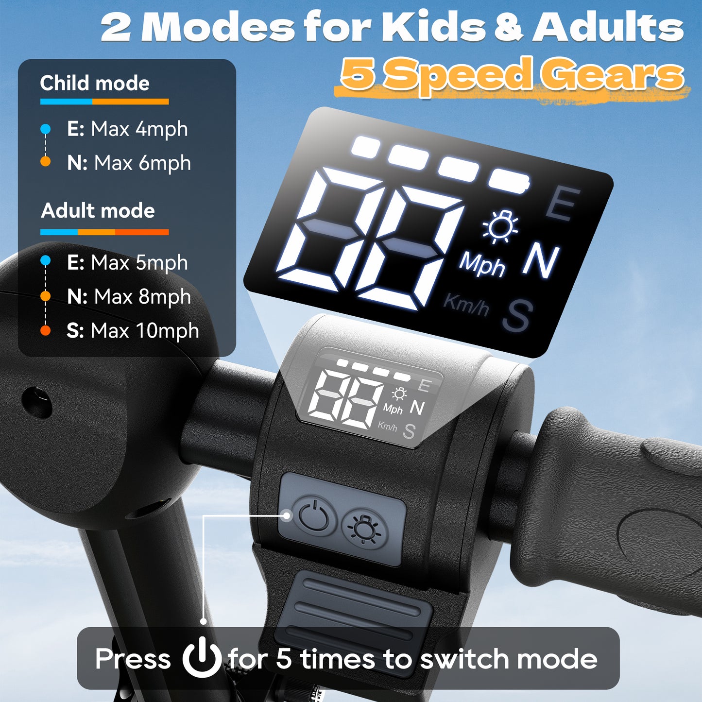 East doll 24V 4 Wheel Electric Scooter for Kids Ages 8-12, 250W Brushless Motor, Max 10 MPH & 8.5 Miles, LED Lights, 5 Speed, Rear Brake, Tiltable Handle Kids E-Scooter