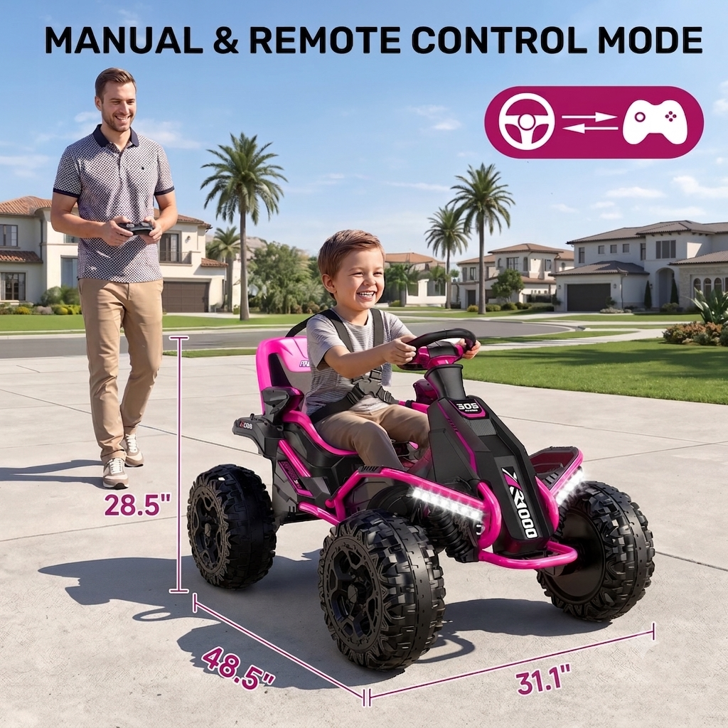 ANPABO 24V 4x200W Ride On Toys for Big Kids Aged 3-12, Adjustable Wide Seat