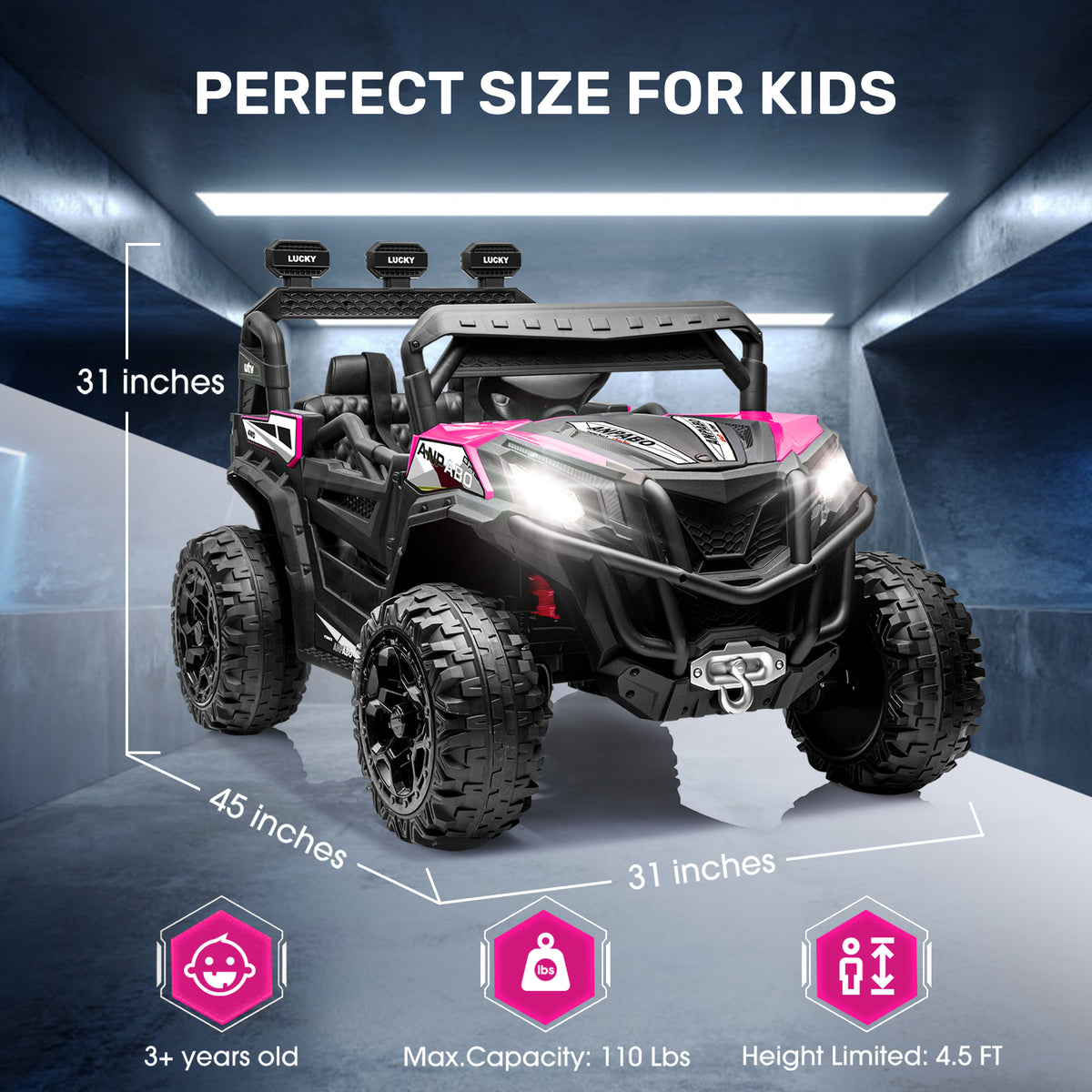 ANPABO 24 Volt Ride On Toys for Big Kids, 4WD/2WD, w/ Remote Control, Pink, 4WD Off-Road Fun, 4 Shock Absorbers, 19" Wide Seat, 4-Point Safety Harness, Up to 4.5 MPH, Built-In Storage Trunk