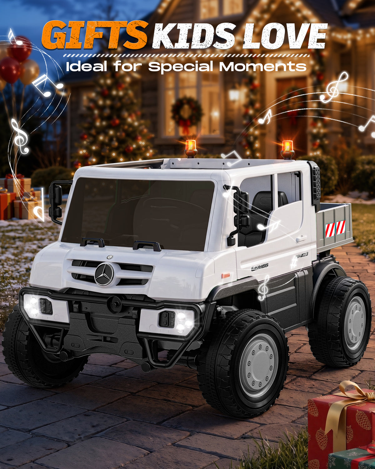 TOYBSNY 24V Ride on Toy for Kids, Licensed Mercedes-Benz Unimog Kids 2 Seater Electric Ride on Car with Parent Remote Control, LED Lights, Bluetooth, 5 MPH, 130 Lbs