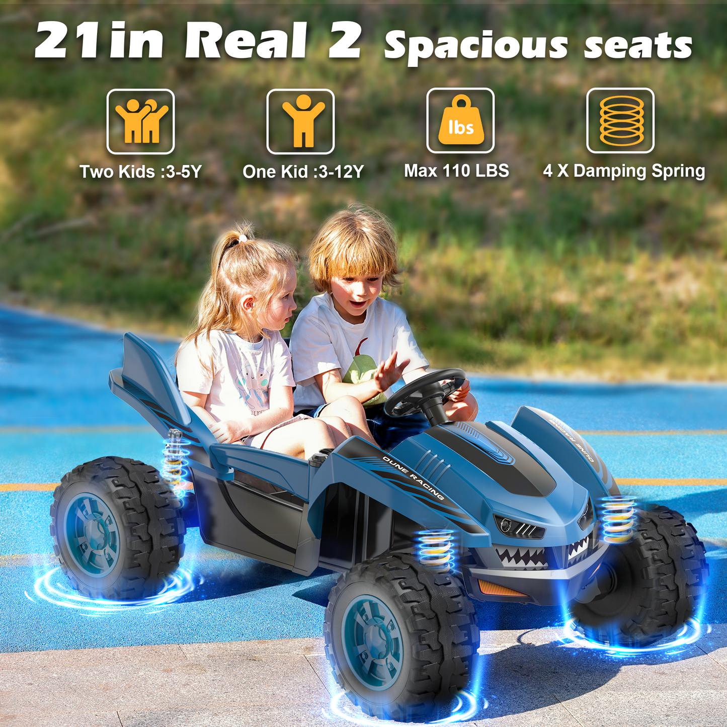 East doll 24V Ride on Toys Car for Big Kids, 2 Seater Power Ride on UTV , Sharks Electric Car for Kids Aged 3-10Y, 4WD 800W Motors, Remote Control, 5.1Mph, Music