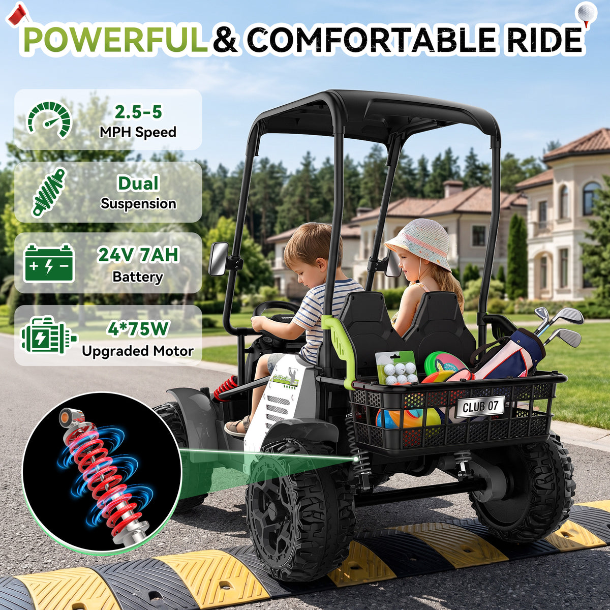 ARBELI 24V 2 Seater Ride on Toys for Big Kids, Dual Spring Suspension Ride on Car with Remote Control, Powerful 4WD Motors, Max Speed 5 MPH, Load 135 Lbs