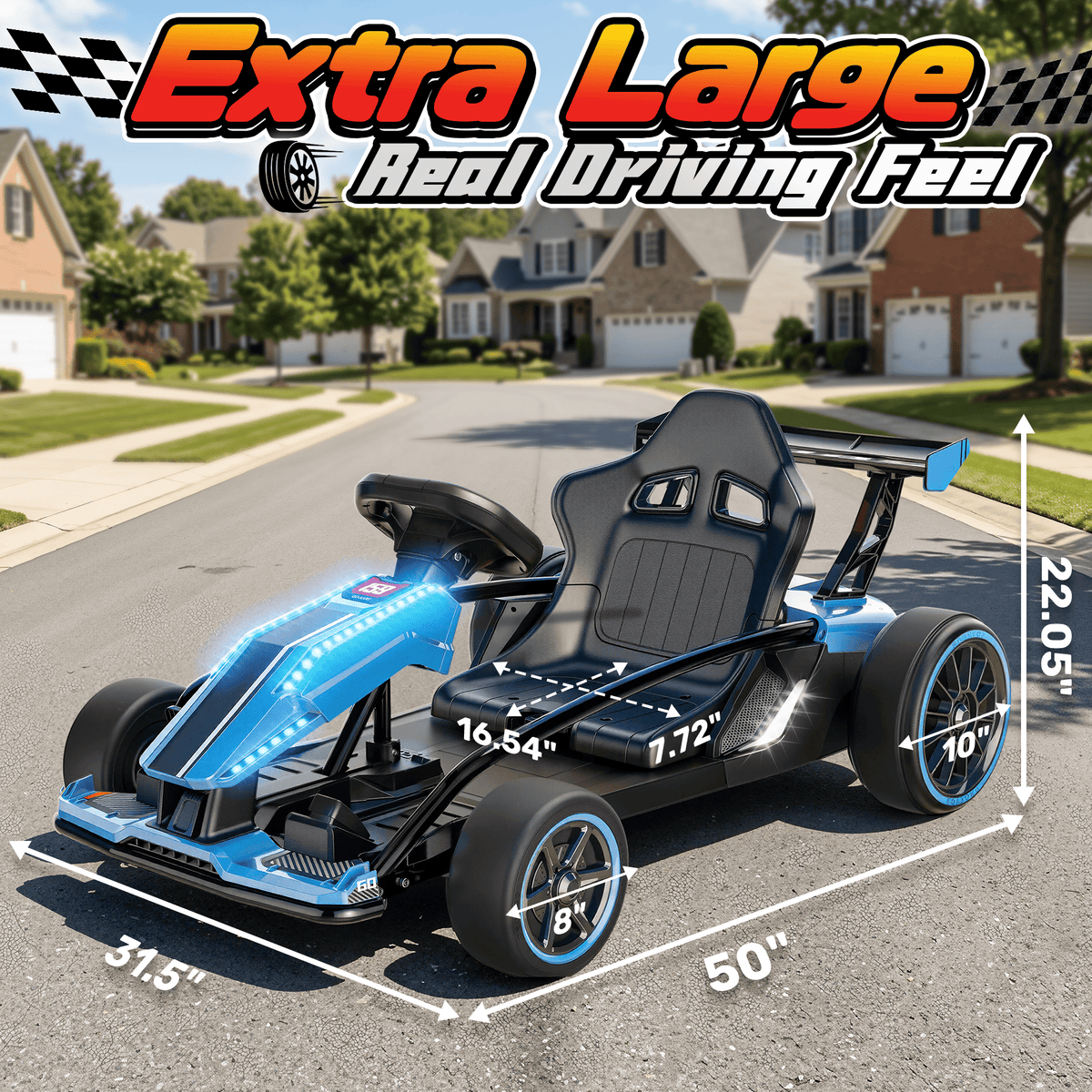 TOYBSNR 24V Electric Drift Go Kart for Kids 6-14, 24V Drift Car Ride On Racing Kart for Big Kids, Adjustable Seat, 9.3 MPH, Blue