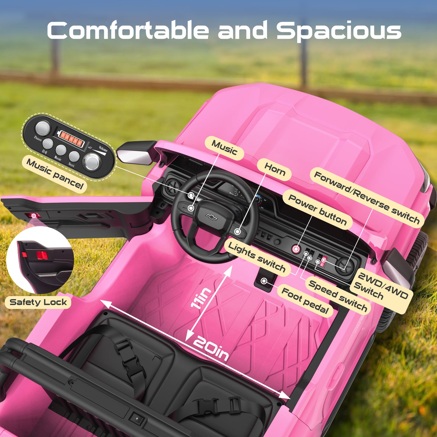 East doll 24 Volt Power Ride on Toys Car for Big Kids, Licensed Chevrolet 2 Seater Ride-on UTV Cars, 24V Ride ons, 800W Motor, Remote Control, 2-5MPH, Electric Car