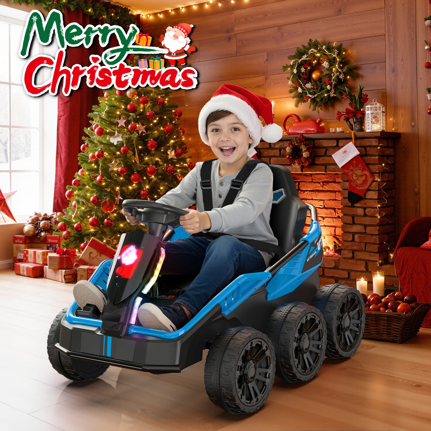 East doll 24V Power Ride on Toys for Big Kids, 6 Wheels Kids UTV, 4x75W Motors, 5MPH, Remote Control, Music, Racing Kids Electric Kart for Age 3+