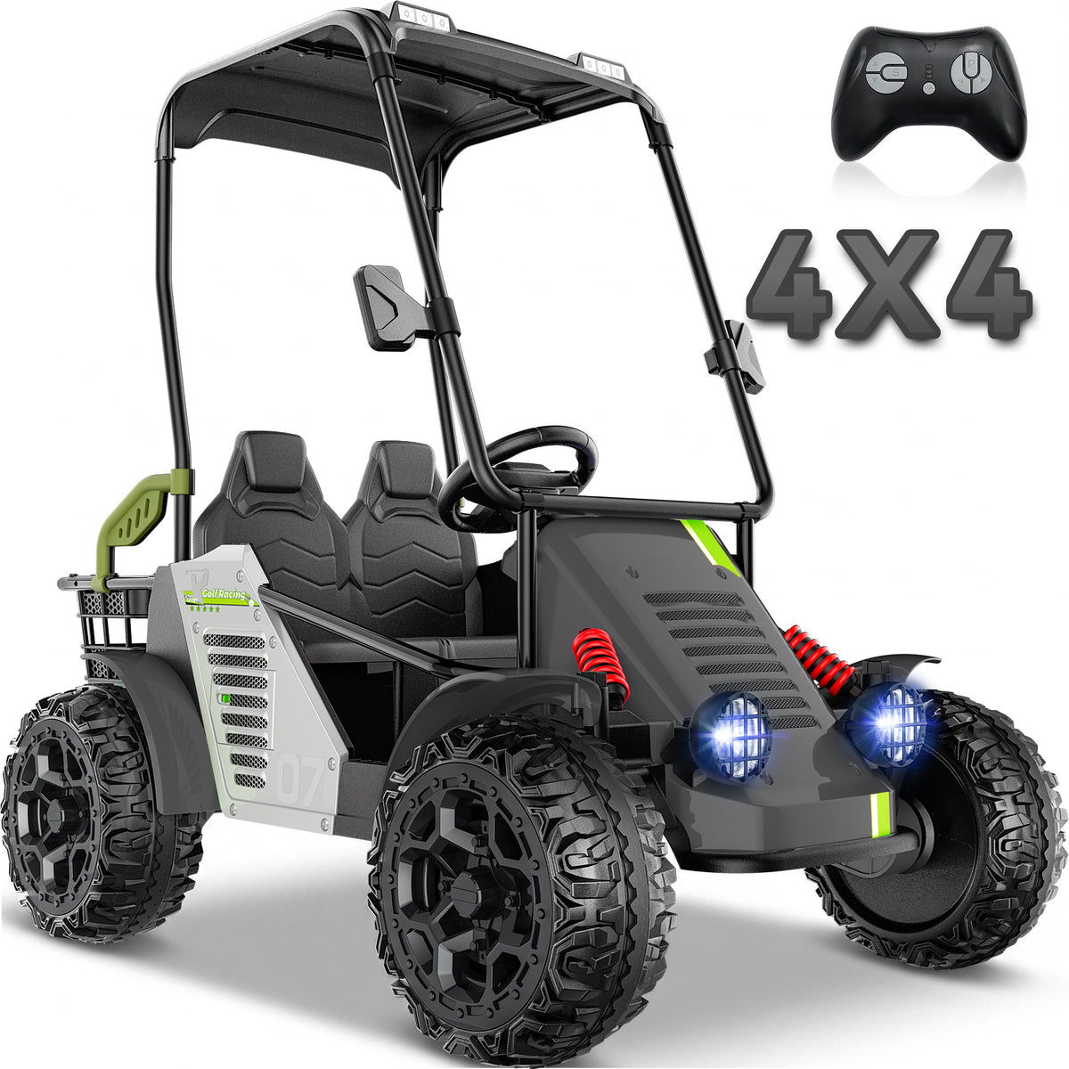 TOYBSNR 24V 4WD Kids Golf Cart, 2-Seater Ride on Toys with Remote Control, Electric Golf Cart with Removable Canopy, Ride on cars with Storage, 3 Speeds, Music, Bluetooth, Spring Suspension