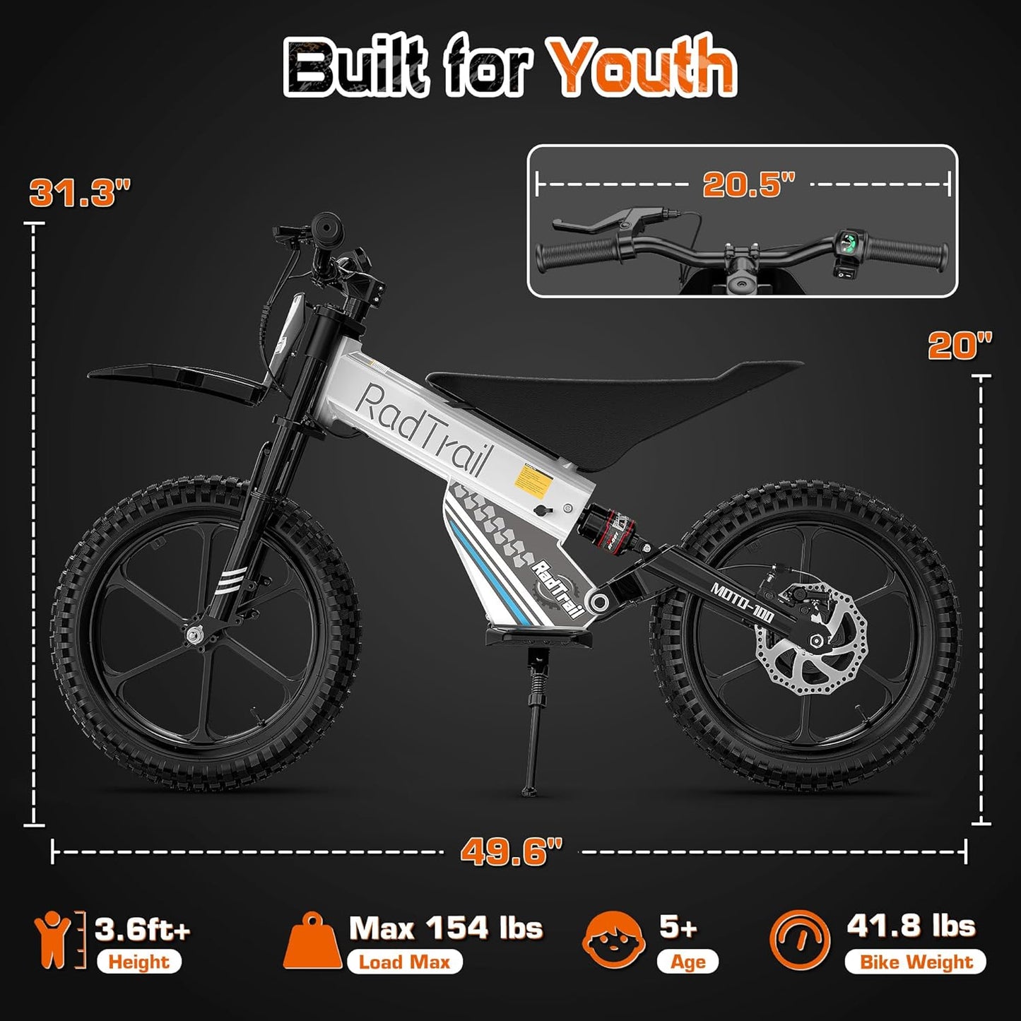 East doll 36V Electric Dirt Bike for Kids, 500W Peak Brushless Motor, 16" Pneumatic Tires