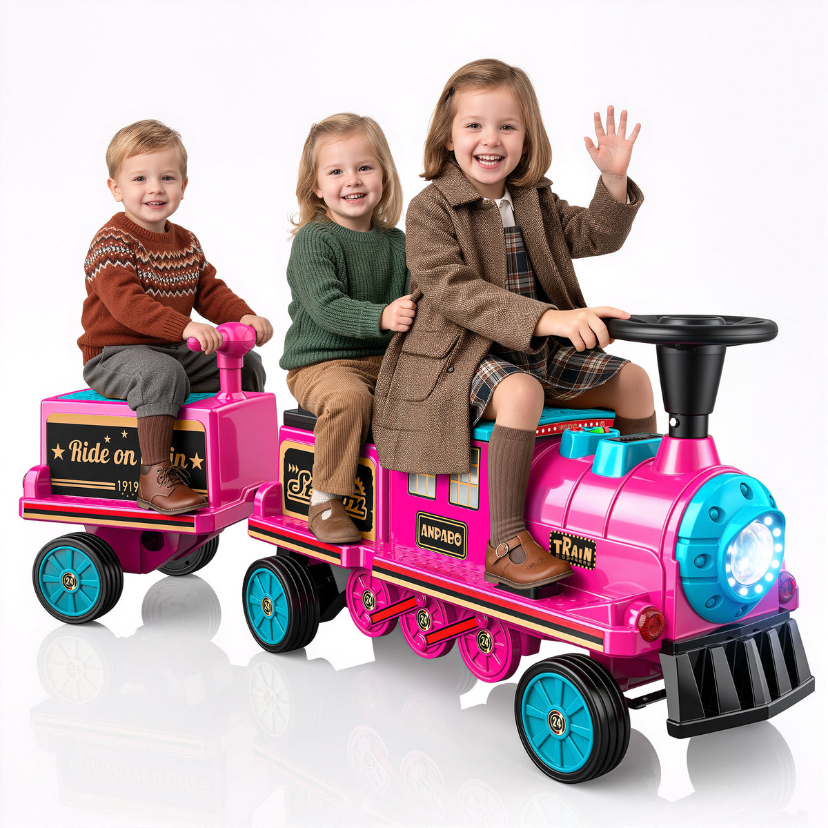 East doll 12V Powered Ride on Toy Train for Kids, Ride on Train(Including Carriages)