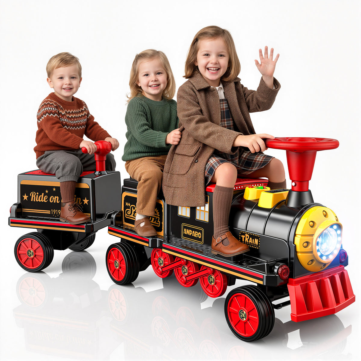 East doll 12V Powered Ride on Toy Train for Kids, Ride on Train(Including Carriages)