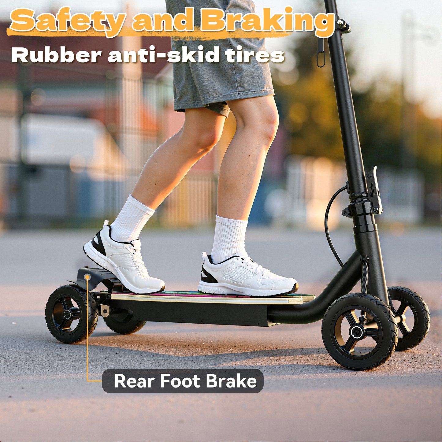 East doll 24V 4 Wheel Electric Scooter for Kids Ages 8-12, 250W Brushless Motor, Max 10 MPH & 8.5 Miles, LED Lights, 5 Speed, Rear Brake, Tiltable Handle Kids E-Scooter