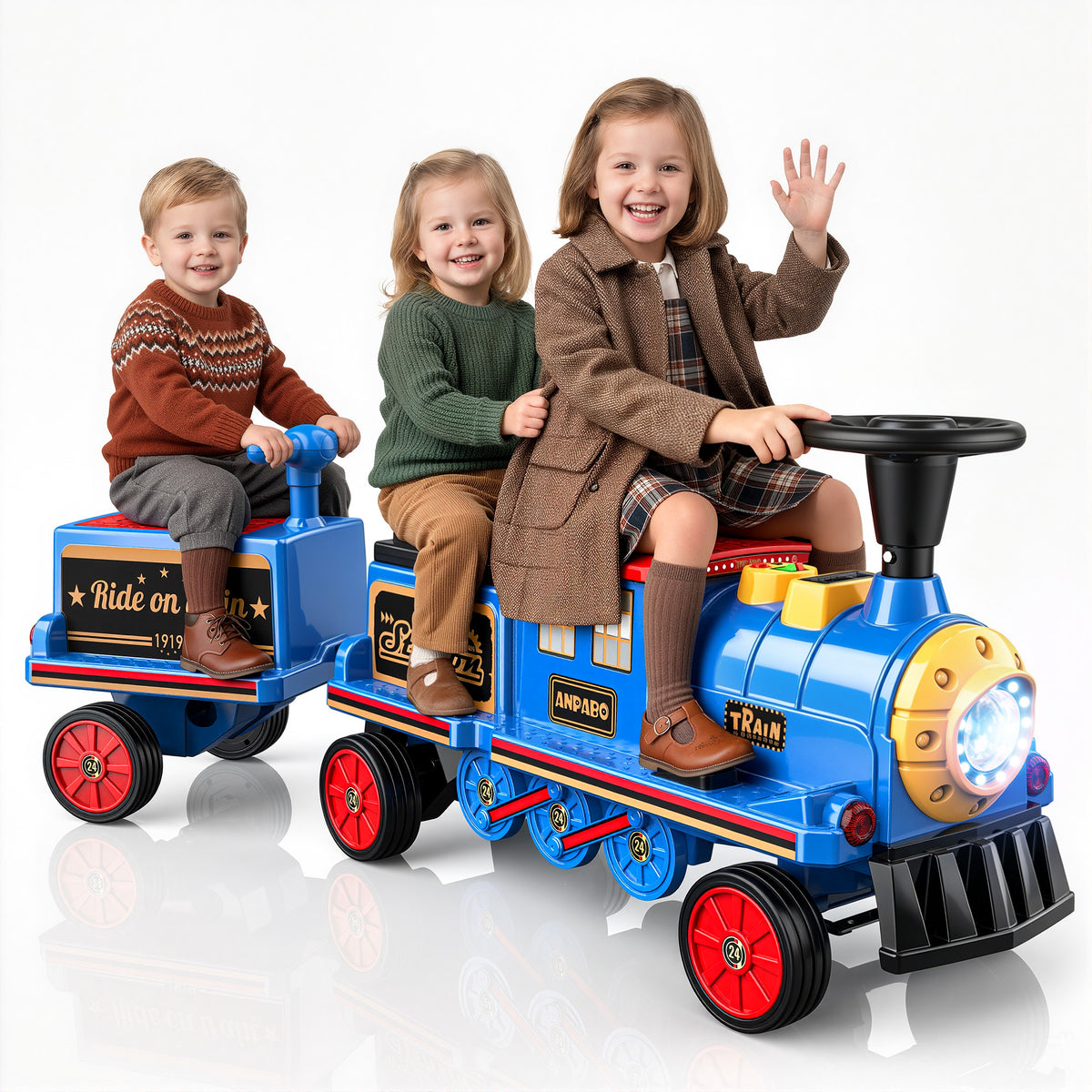East doll 12V Powered Ride on Toy Train for Kids, Ride on Train(Including Carriages)