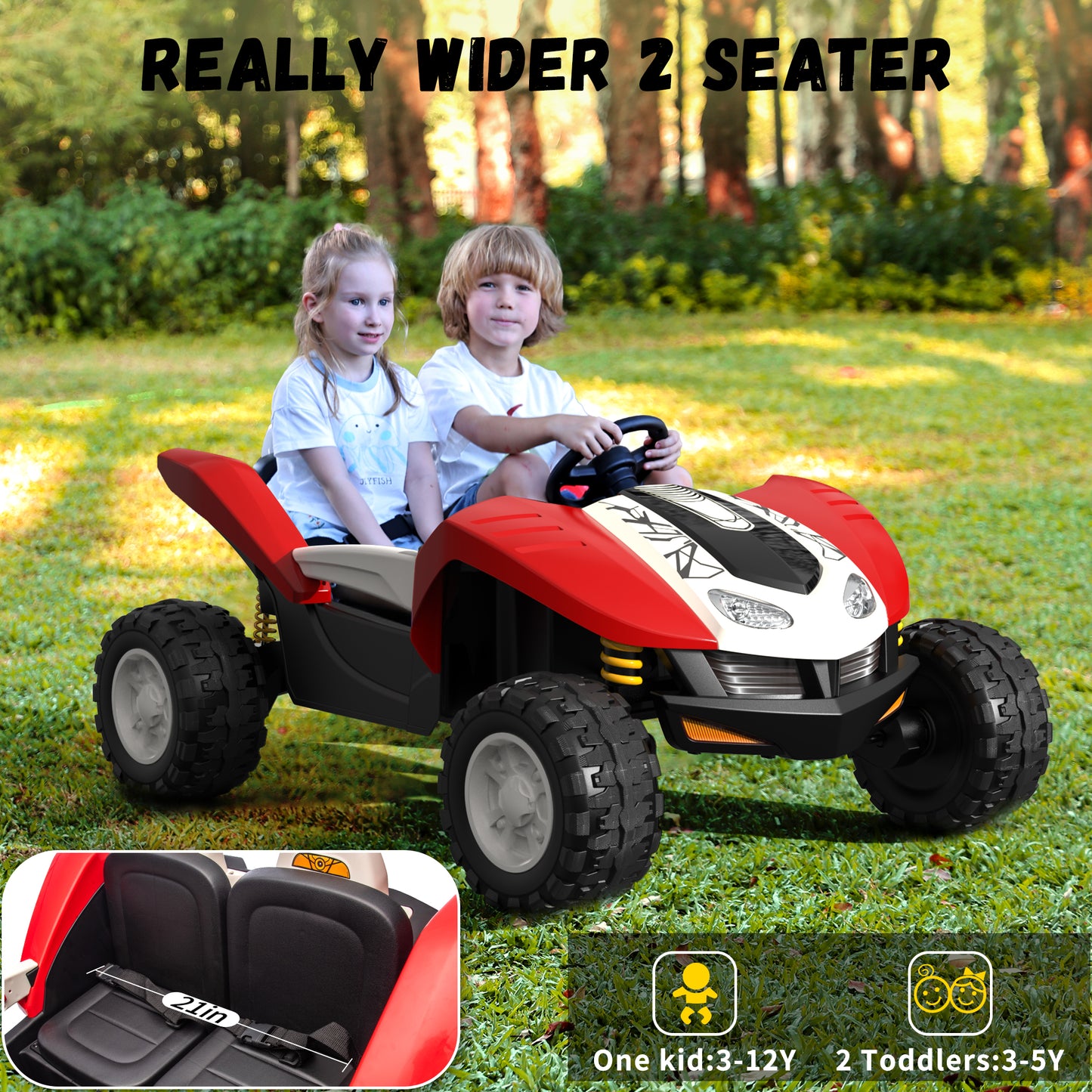 East doll 24V 2 Seater Ride On Car for Big Kids, 4X800W Power Ride On Truck with Remote Control, 21" Seat with Spacious Legroom, EVA Tires, 3 Speeds, Music, Electric Toys Gift for Kids