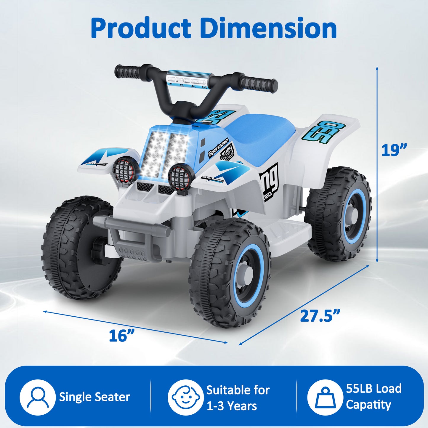 East doll 6V 7Ah Ride on ATV for Toddlers, Kids 4 wheelers for 18-36 Months, Ride-on Toy, MP3, 2MPH Max Speed,55 Lbs