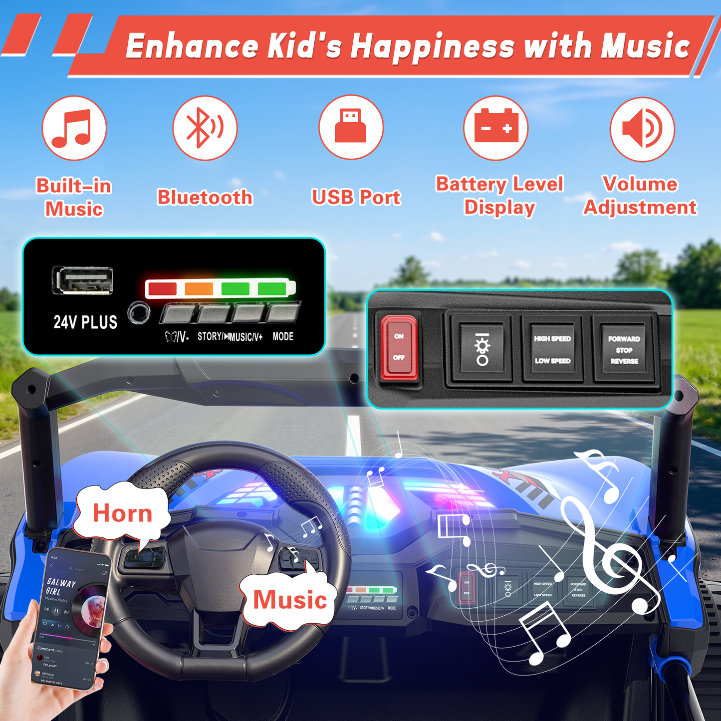 East doll 24V Ride on UTV Car for Big Kid, 2 Seater Ride on Car Toys, Power Electric car for kids,4 Wheels, 800W motors, Remote Control, 5.1 MPH ,3-12Y,Music