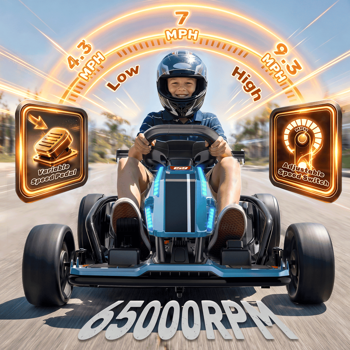 TOYBSNR 24V Electric Drift Go Kart for Kids 6-14, 24V Drift Car Ride On Racing Kart for Big Kids, Adjustable Seat, 9.3 MPH, Blue