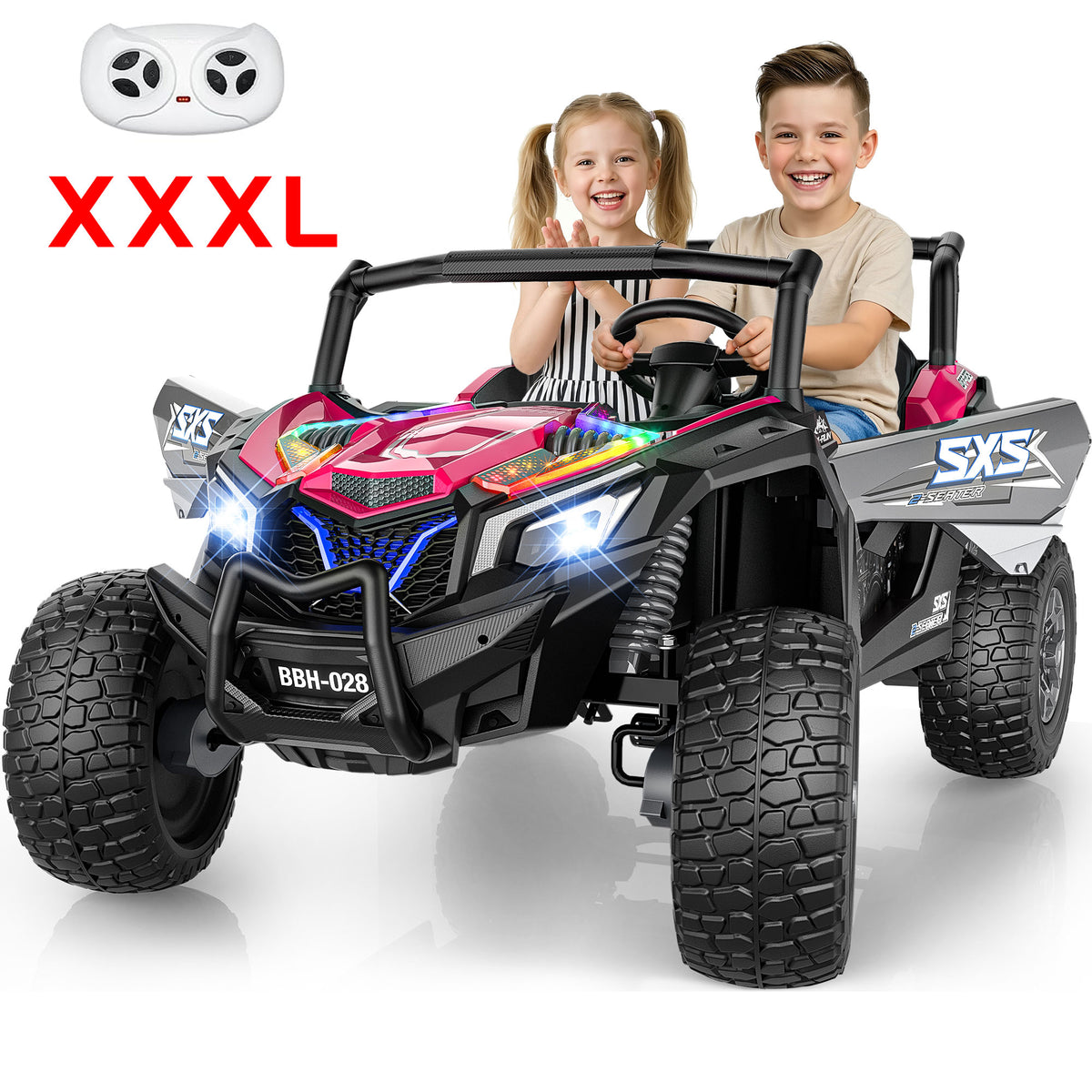 TOYBSNR 24 Volt 2-Seater Ride on Toys with Remote Control, 4WD XXXL Electric Car for Kids Ages 3-14, Ride on Cars UTV with 15" EVA Tires, Rainbow LED Lights, Bluetooth Music, Spring Suspension