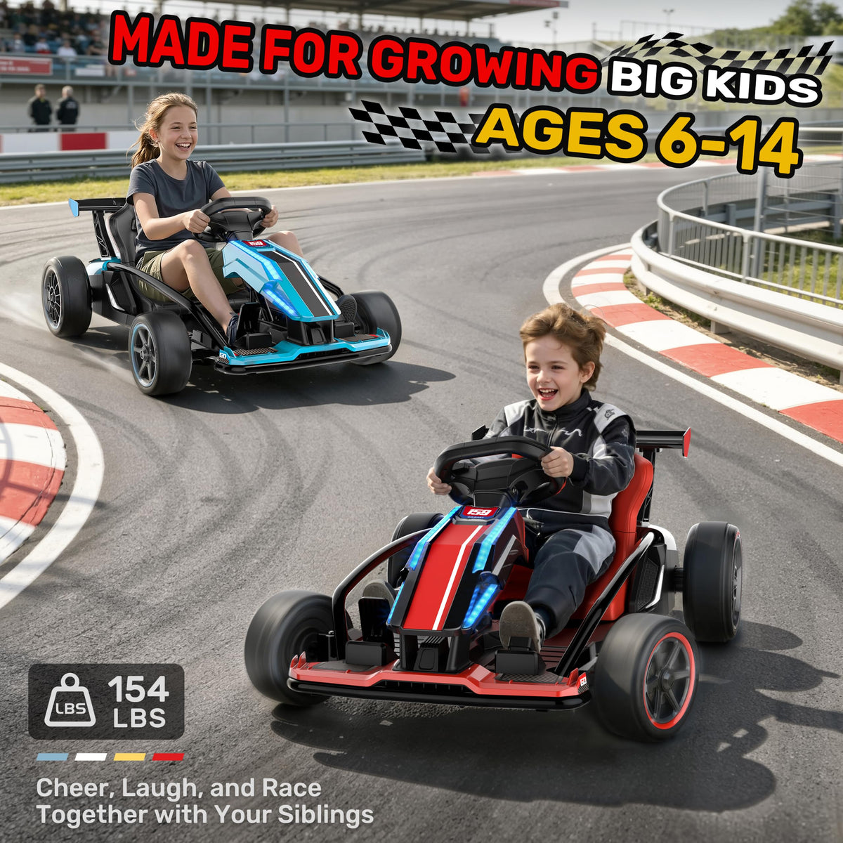 AceCruisers 24V Electric Drift Go Kart for Kids Ages 6-14, 400W Motors & 9.3 Mph, Red