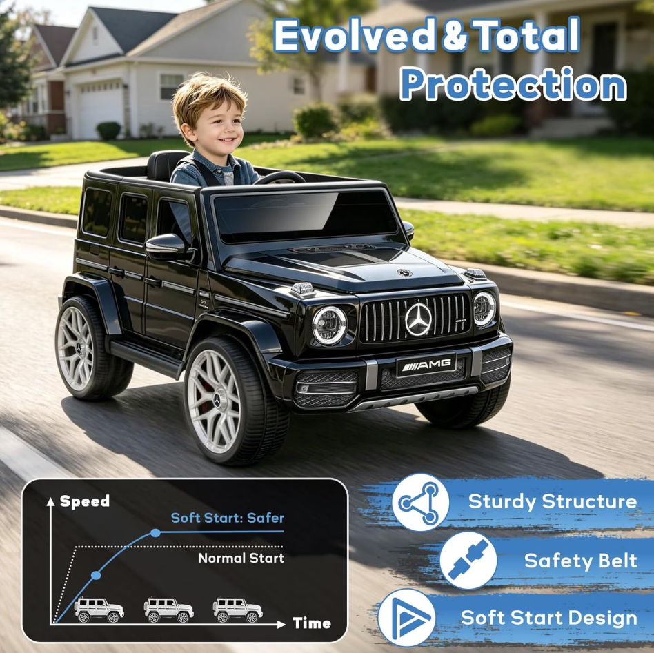 TOYBSNR 12V Electric Car for Toddler, Mercedes-Benz G63 Licensed Ride on Toys for Toddlers, Kids Power Ride on Car with Remote Control & High Window & LED Lights & Music
