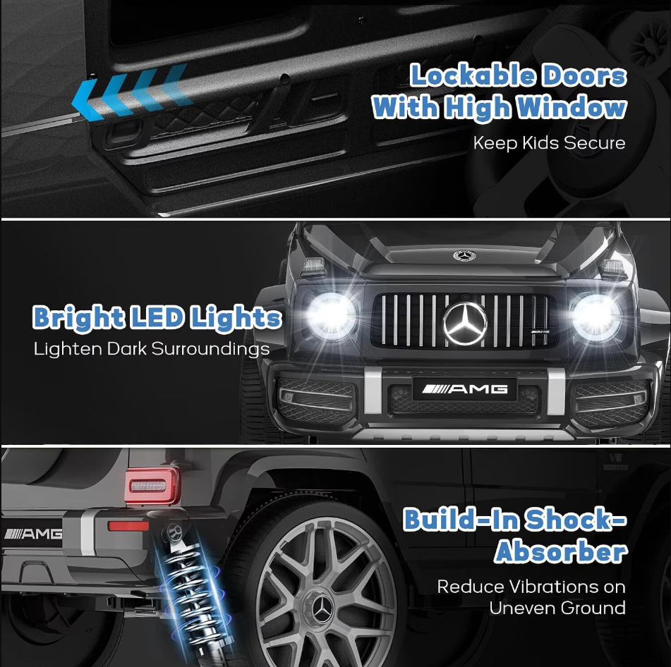 TOYBSNR 12V Electric Car for Toddler, Mercedes-Benz G63 Licensed Ride on Toys for Toddlers, Kids Power Ride on Car with Remote Control & High Window & LED Lights & Music
