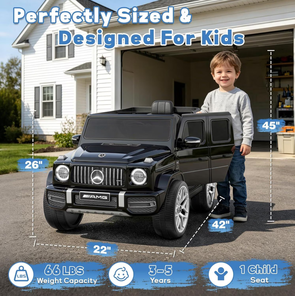 TOYBSNR 12V Electric Car for Toddler, Mercedes-Benz G63 Licensed Ride on Toys for Toddlers, Kids Power Ride on Car with Remote Control & High Window & LED Lights & Music
