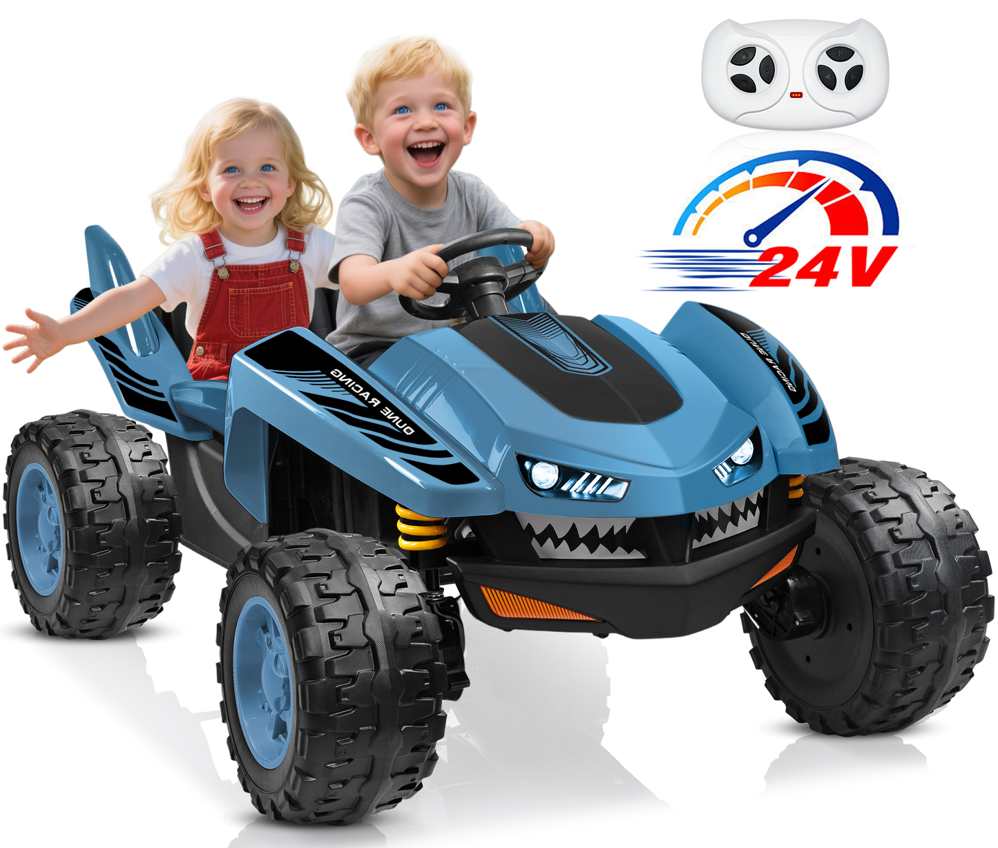 East doll 24V Ride on Toys Car for Big Kids, 2 Seater Power Ride on UTV , Sharks Electric Car for Kids Aged 3-10Y, 4WD 800W Motors, Remote Control, 5.1Mph, Music
