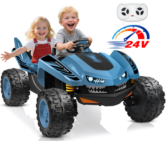 East doll 24V Ride on Toys Car for Big Kids, 2 Seater Power Ride on UTV , Sharks Electric Car for Kids Aged 3-10Y, 4WD 800W Motors, Remote Control, 5.1Mph, Music