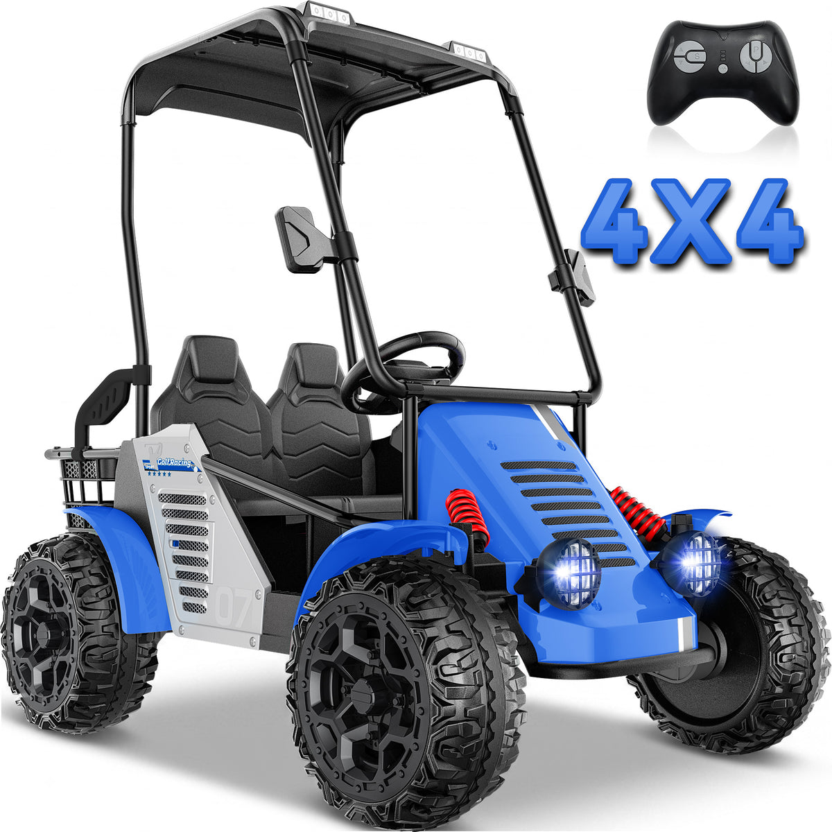 TOYBSNR 24V 4WD Kids Golf Cart, 2-Seater Ride on Toys with Remote Control, Electric Golf Cart with Removable Canopy, Ride on cars with Storage, 3 Speeds, Music, Bluetooth, Spring Suspension