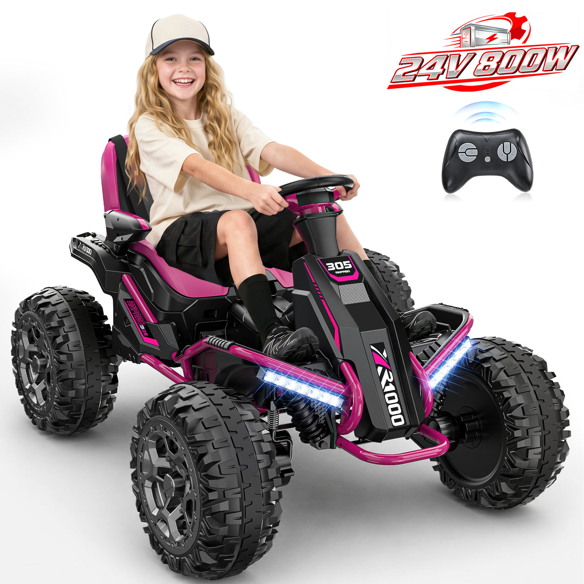 East doll 24V Ride on Toys for Big Kids, 4WD Ride on Car for Kids with 4x200W Motors, Kids Electric Car for Ages 3-12, Parent Remote Control, Adjustable Seat, 5 MPH