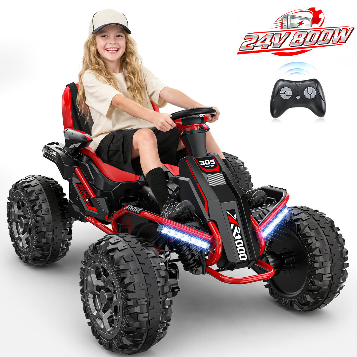 East doll 24V Ride on Toys for Big Kids, 4WD Ride on Car for Kids with 4x200W Motors, Kids Electric Car for Ages 3-12, Parent Remote Control, Adjustable Seat, 5 MPH