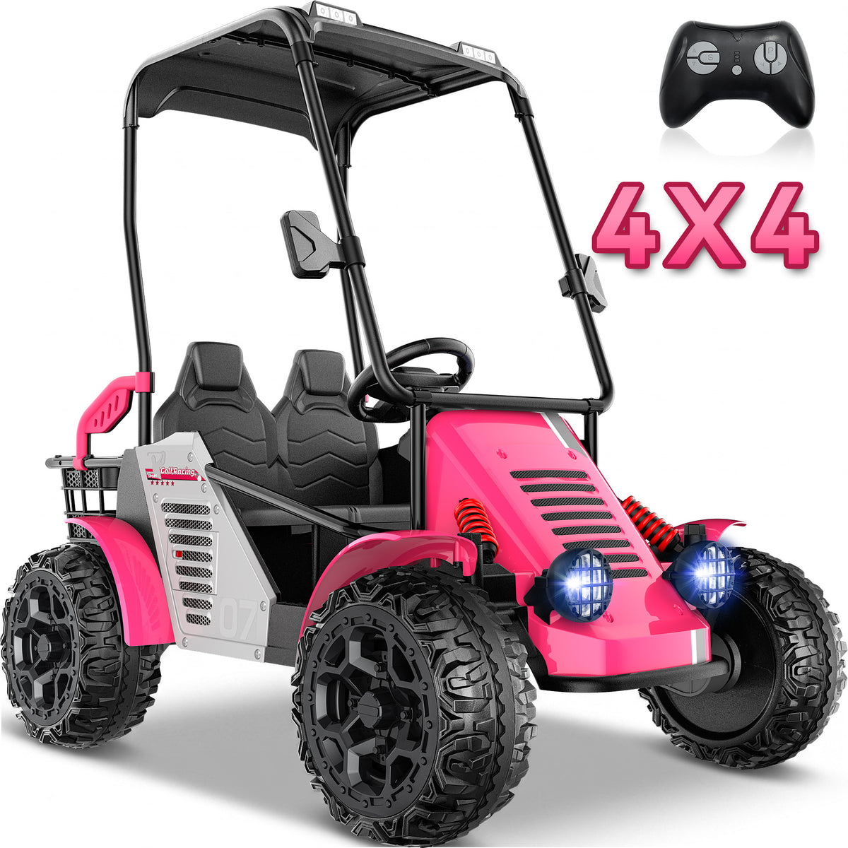 TOYBSNR 24V 4WD Kids Golf Cart, 2-Seater Ride on Toys with Remote Control, Electric Golf Cart with Removable Canopy, Ride on cars with Storage, 3 Speeds, Music, Bluetooth, Spring Suspension