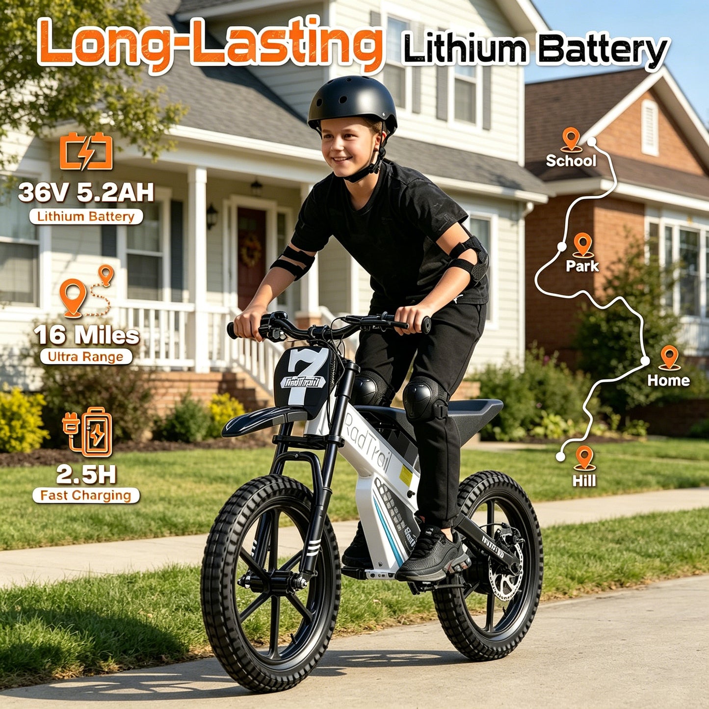East doll 36V Electric Dirt Bike for Kids, 500W Peak Brushless Motor, 16" Pneumatic Tires