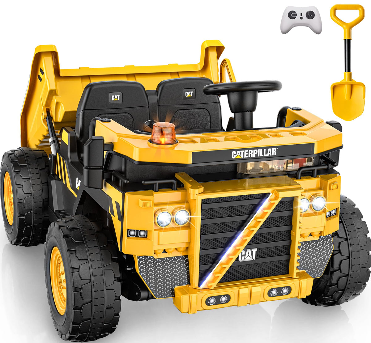AceCruisers Licensed Caterpillar 24V 2 Seater Ride On Dump Truck for Kids, 4WD w/Remote