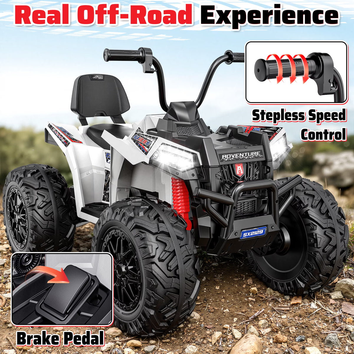 TOYBSNR 24V 2 Seater Kids ATV 4 Wheeler, XXXL 4X4 Ride on Toys with 800W, 17" Big EVA Tires, Electric Car for Kids Ages 5-14, Ride on ATV with Music Bluetooth, Spring Suspension, Max 7.5MPH